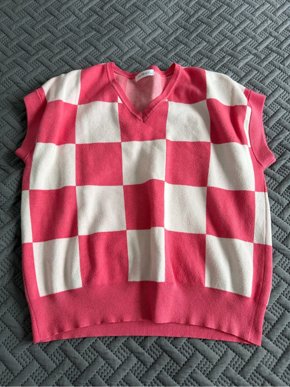 Pink & White Checker Knit Vest by Lilymaes Boutique